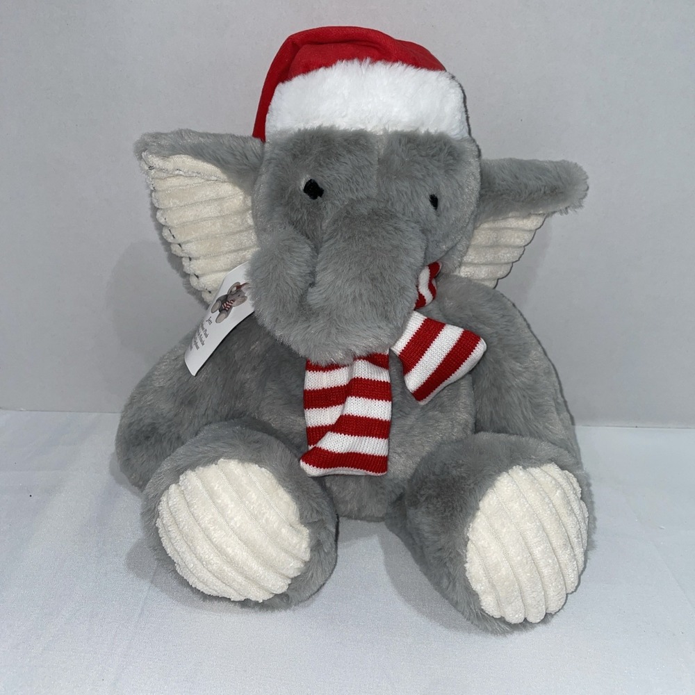 Lambs‎ & Ivy Jett Elephant Christmas Plush Santa Hat Striped Scarf Grey 516043EL